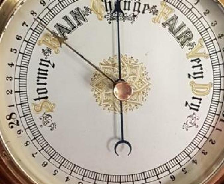 Victorian Carved Walnut Aneroid Barometer with  Silvered Dial - Image 2