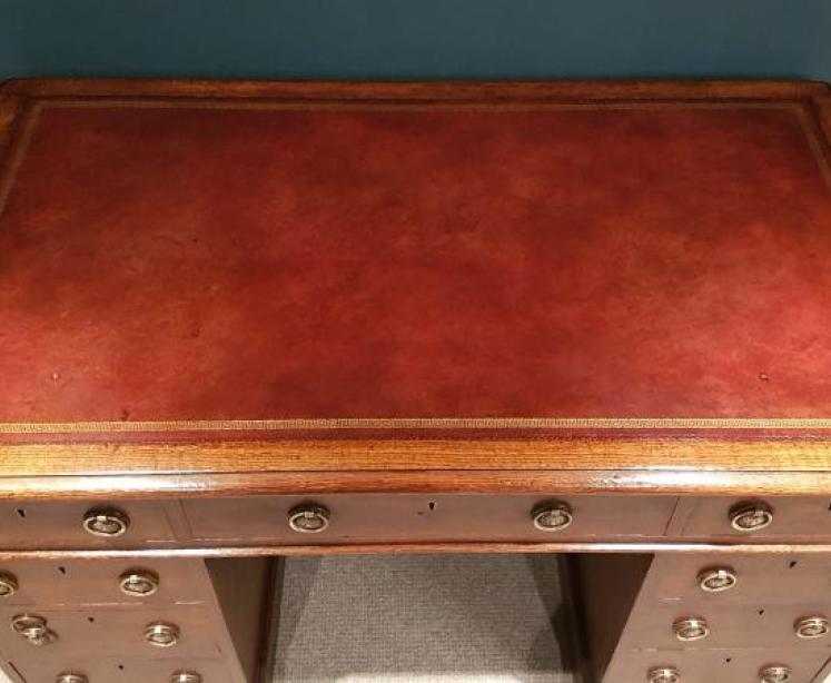 Antique Mid Victorian Oak Pedestal Desk - Image 6
