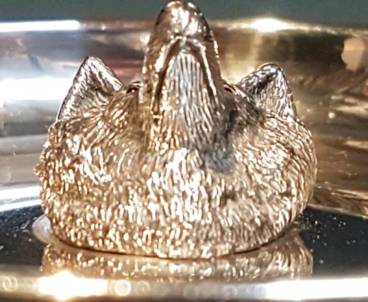 Antique Fox Head with Ruby Eyes Pin Cuff Links Dish - Image 3