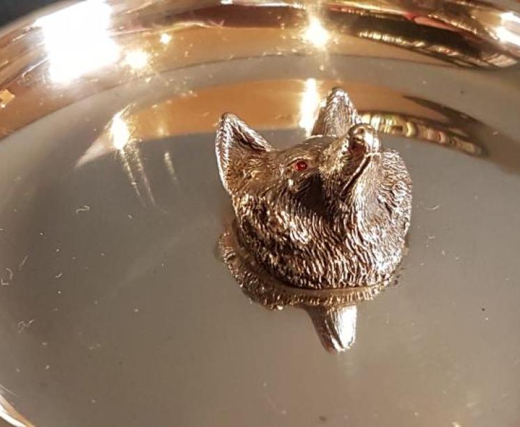 Antique Fox Head with Ruby Eyes Pin Cuff Links Dish - Image 4