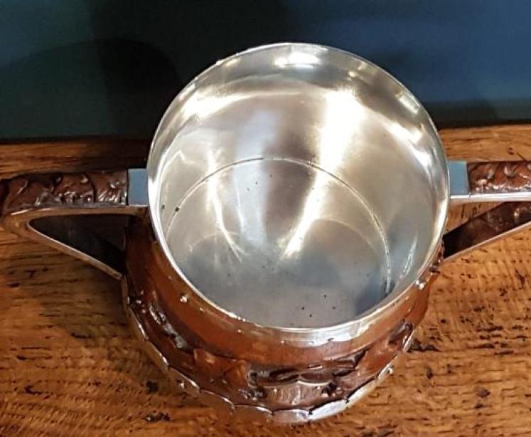 Large Antique Carved Oak and Silver Plate Loving Cup - Image 6