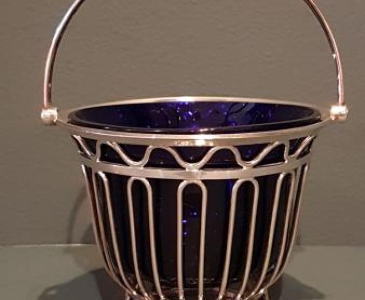 Edwardian Silver & Bristol Blue Glass Basket - Image 1