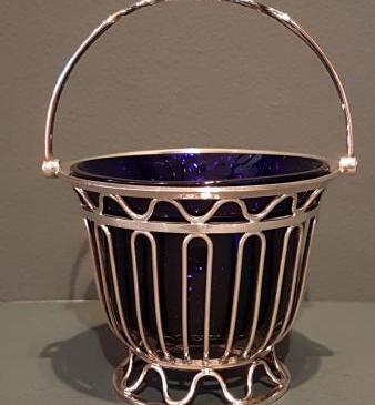 Edwardian Silver & Bristol Blue Glass Basket