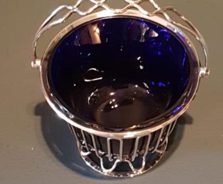 Edwardian Silver & Bristol Blue Glass Basket - Image 2