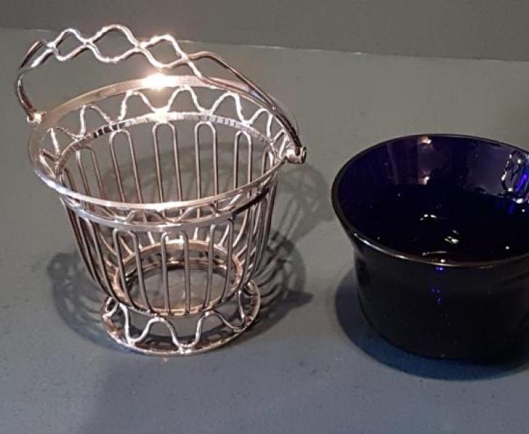 Edwardian Silver & Bristol Blue Glass Basket - Image 4