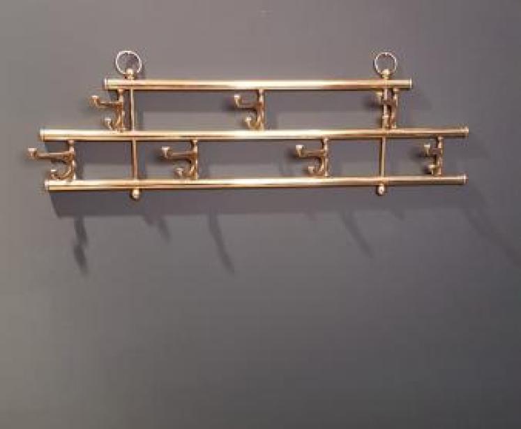 Small Antique Brass Coat Hook Rack - Image 1