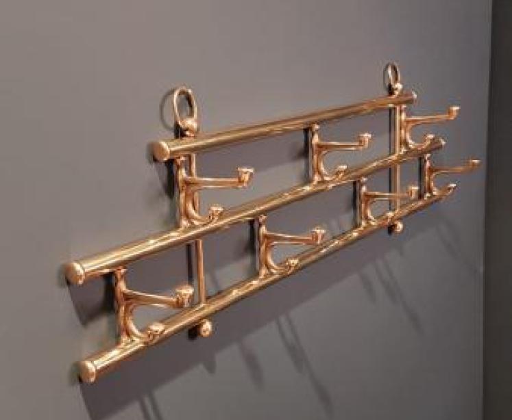 Small Antique Brass Coat Hook Rack - Image 2