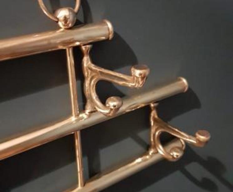 Small Antique Brass Coat Hook Rack - Image 3