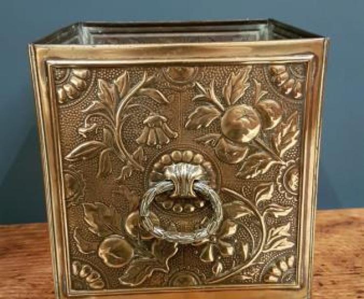 Antique Embossed Brass Planter - Image 6