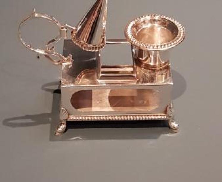 Unusual Victorian Silver Desktop Candlestick and Matchbox Stand  - Image 1