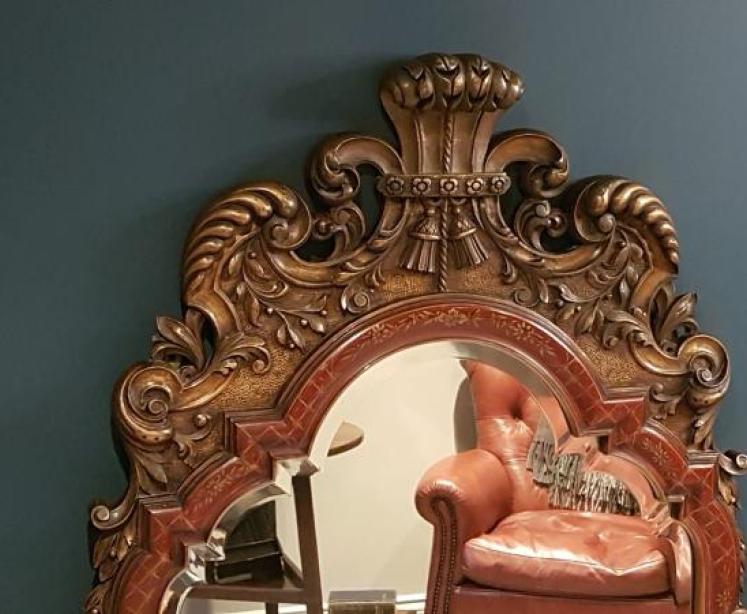 Superb Carved Timber Gilt Pediment Chinoiserie Mirror - Image 2