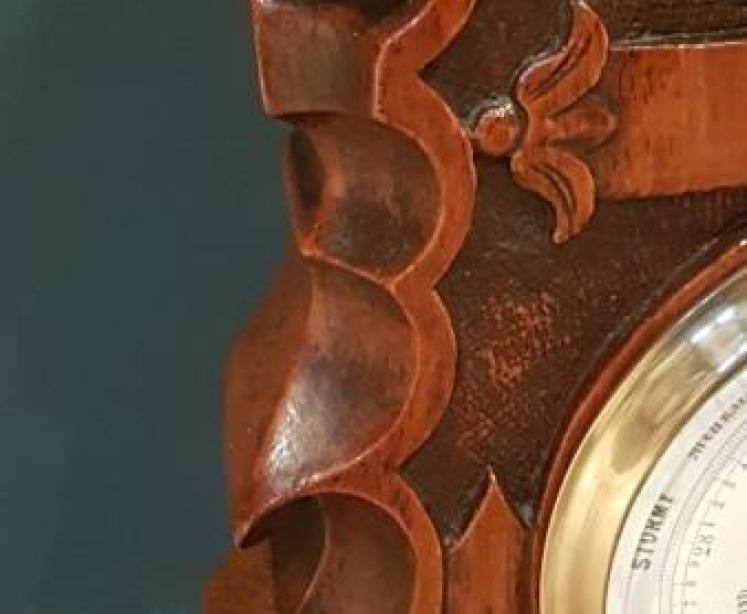 Victorian Carved Oak Desktop Clock and Barometer - Image 4