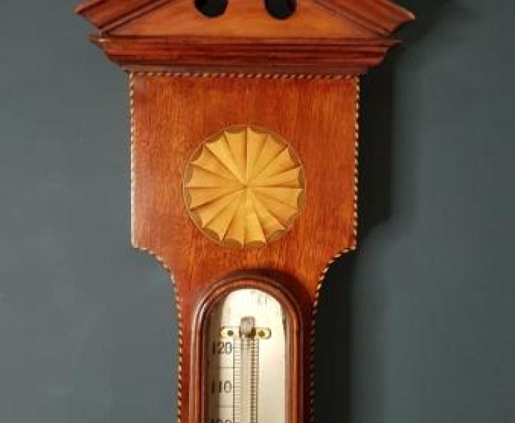 Antique Sheraton Inlaid Banjo Barometer by Maple & Co London - Image 2