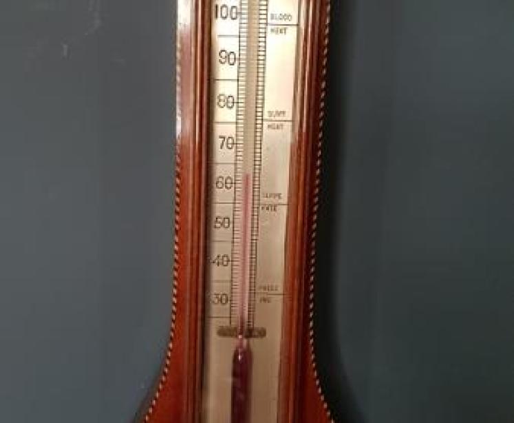 Antique Sheraton Inlaid Banjo Barometer by Maple & Co London - Image 3