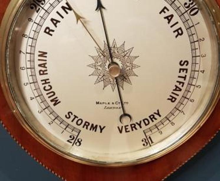 Antique Sheraton Inlaid Banjo Barometer by Maple & Co London - Image 5