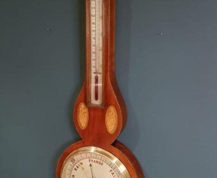Antique Sheraton Inlaid Banjo Barometer by Maple & Co London - Image 7