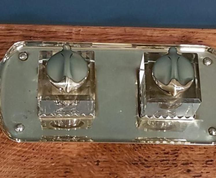 Large Art Nouveau Brass and Cut Crystal Ink Stand - Image 2