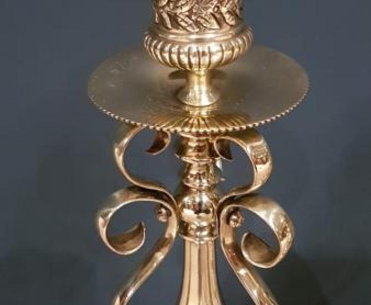 Unusual Pair of Antique Decorative Brass Candlestick - Image 3