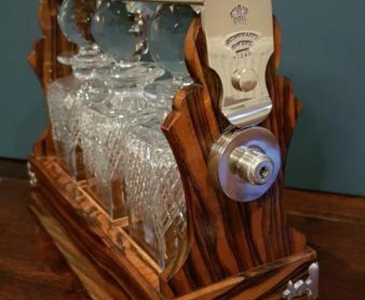 Antique Walnut Betjamann's Three Bottle Tantalus - Image 6