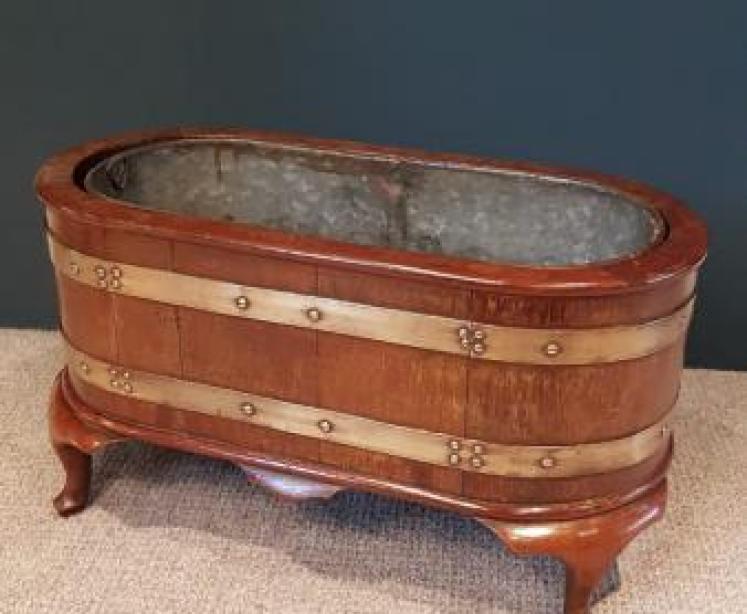 Antique Brass Bound Mahogany Planter and Liner - Image 7