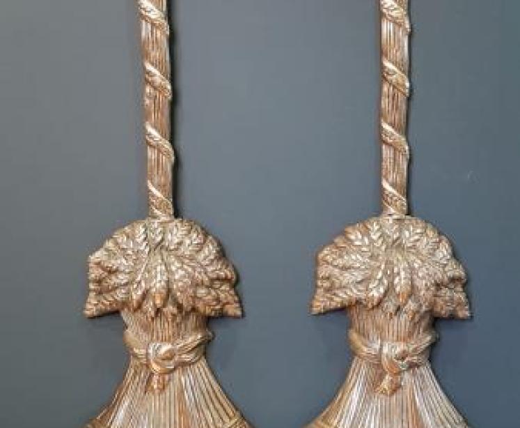 Matching Pair of Antique Cast Brass Wheatsheaf Door Stops - Image 1