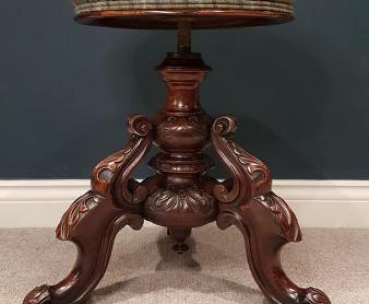 Antique Carved Mahogany Revolving Stool  - Image 2