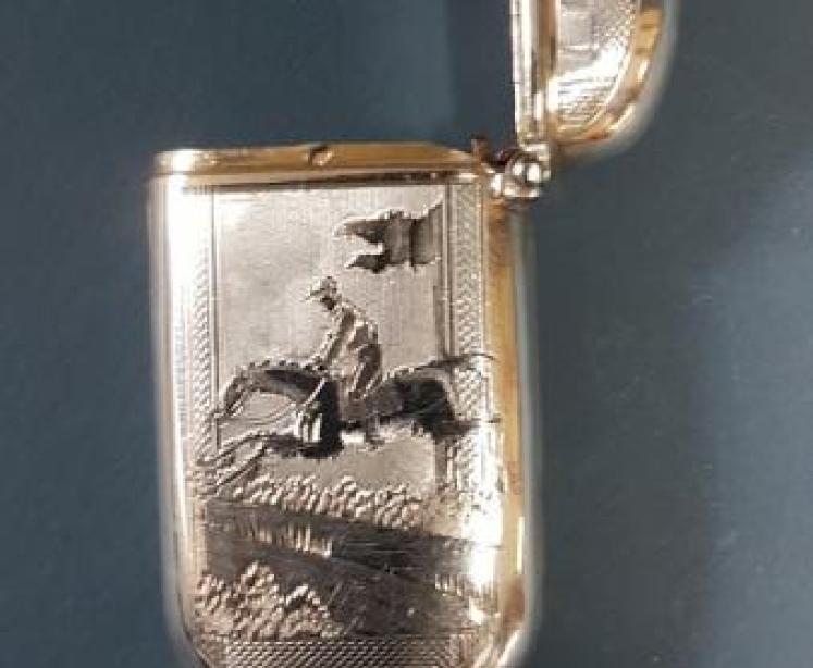 French Silver Vesta Case with Horse Jumping to Front - Image 1