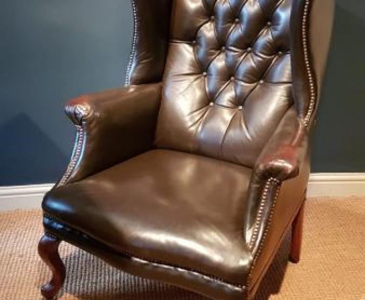 Antique Victorian Leather Wing Back Arm Chair - Image 1
