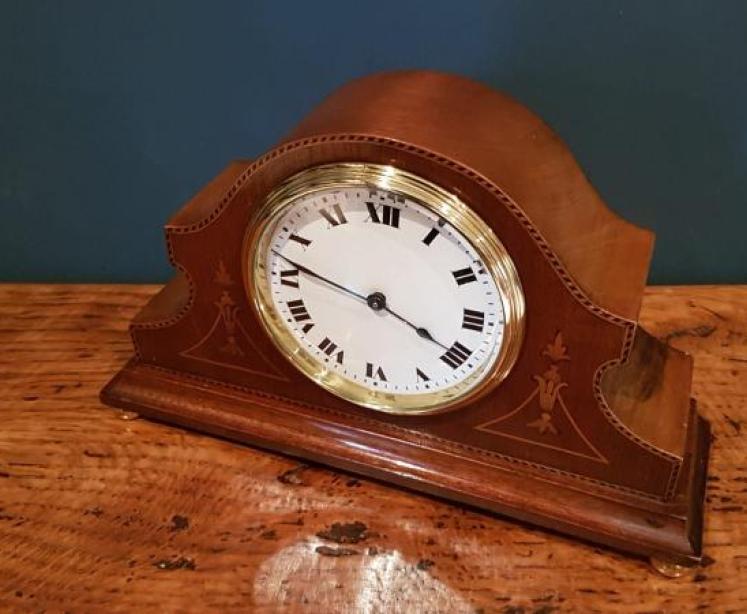 Fine Quality Edwardian Inlaid Mahogany Napoleon Hat Mantel Clock - Image 6