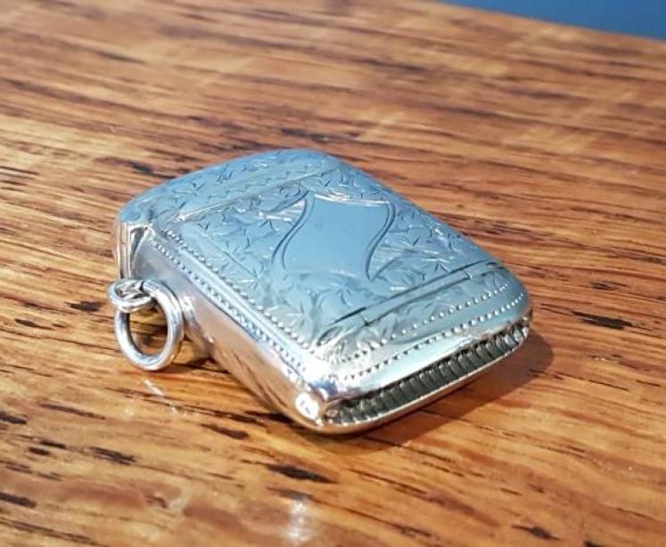 Antique Silver Engraved Vesta and Stamp Case - Image 1