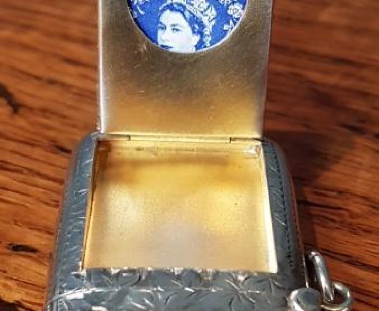 Antique Silver Engraved Vesta and Stamp Case - Image 2