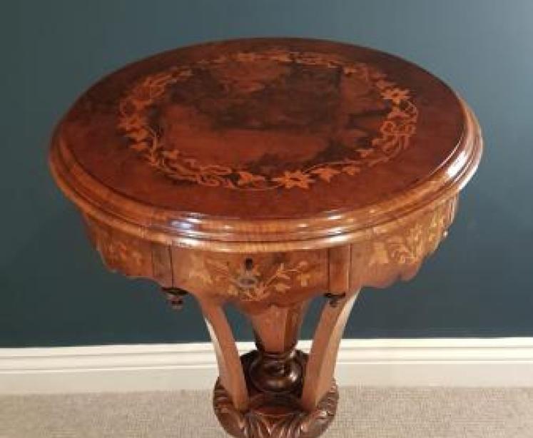 Superb Antique Inlaid Burr Walnut Work Table - Image 2
