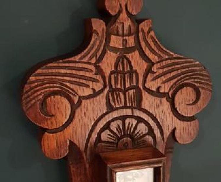 Small Victorian Carved Oak Banjo Barometer - Image 3