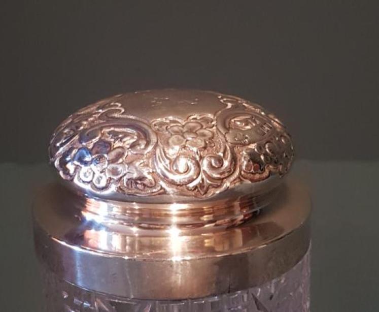 Victorian Silver Topped Table Jar with Cut Crystal Base - Image 2