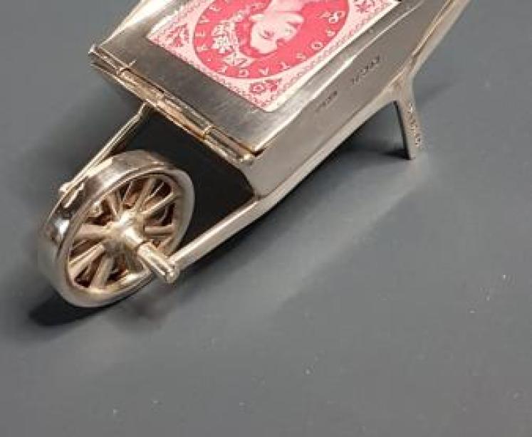 Antique Silver Wheelbarrow Stamp Box - Image 2