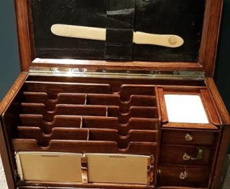 Antique Polished Oak Fitted Stationary & Writing Box - Image 2