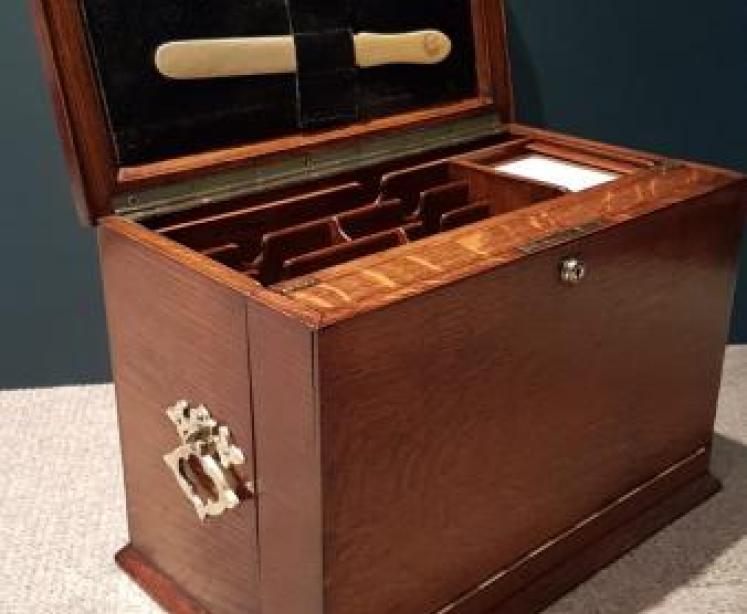 Antique Polished Oak Fitted Stationary & Writing Box - Image 5
