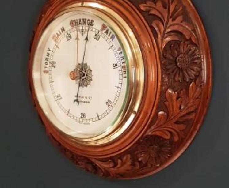 Fine Antique Carved Walnut Barometer Maple & Co - Image 2