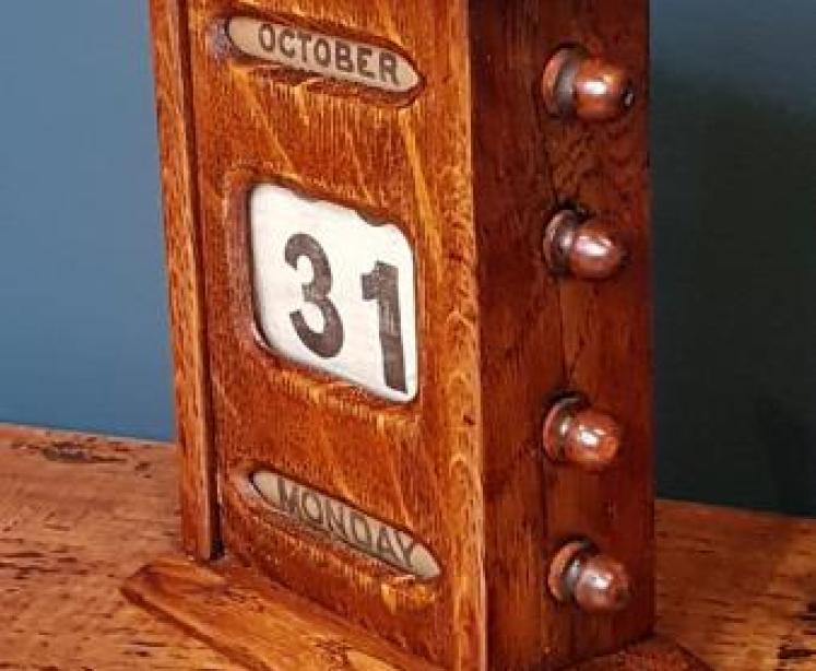 Antique Victorian Oak Perpetual Desk Calendar - Image 6
