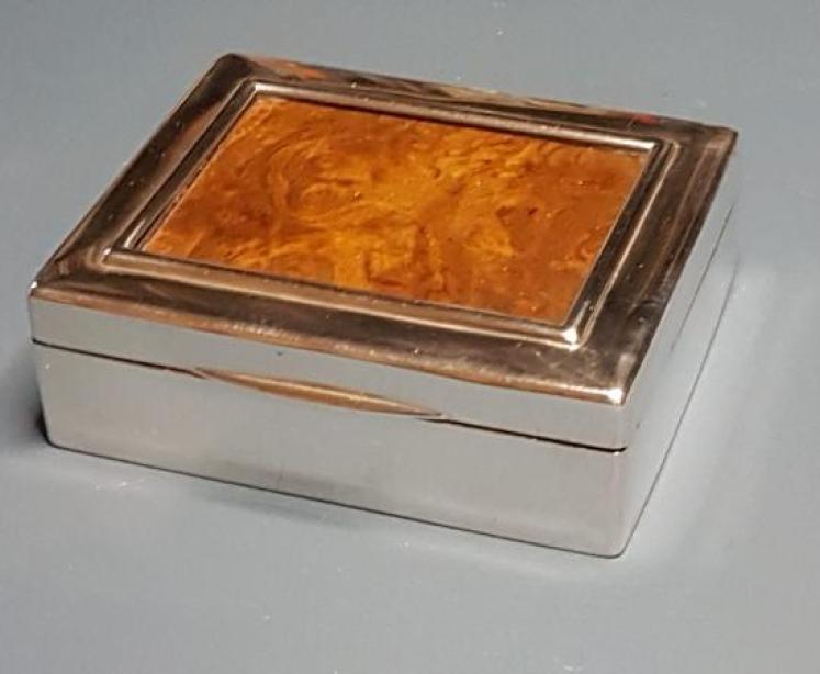 Antique Silver and Burr Walnut Box - Image 1