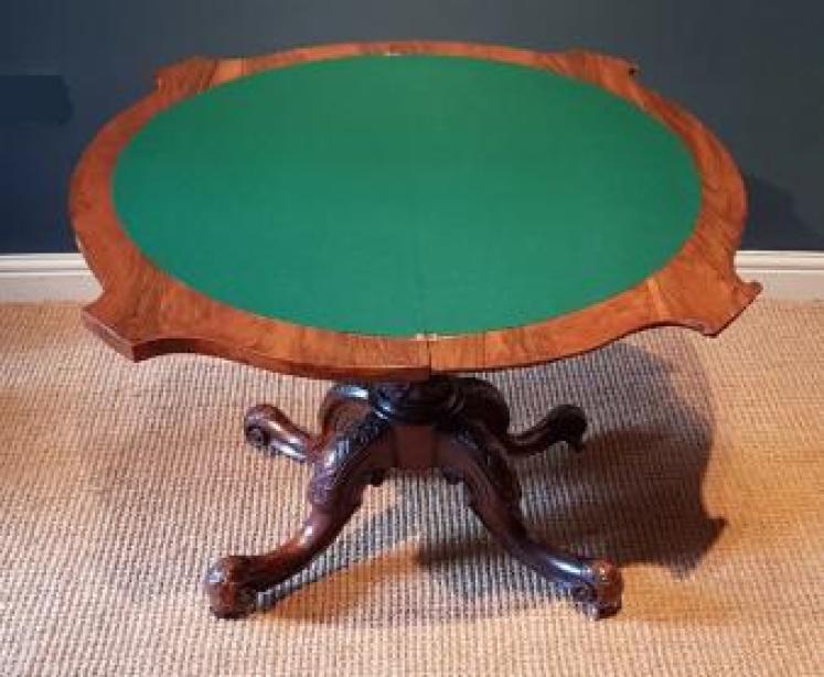Mid Victorian Burr Walnut Fold Over Card Table - Image 2
