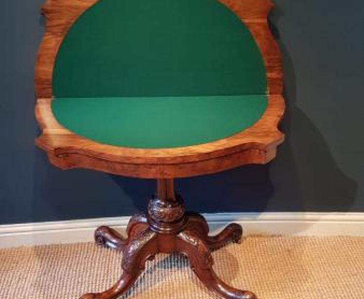 Mid Victorian Burr Walnut Fold Over Card Table - Image 3