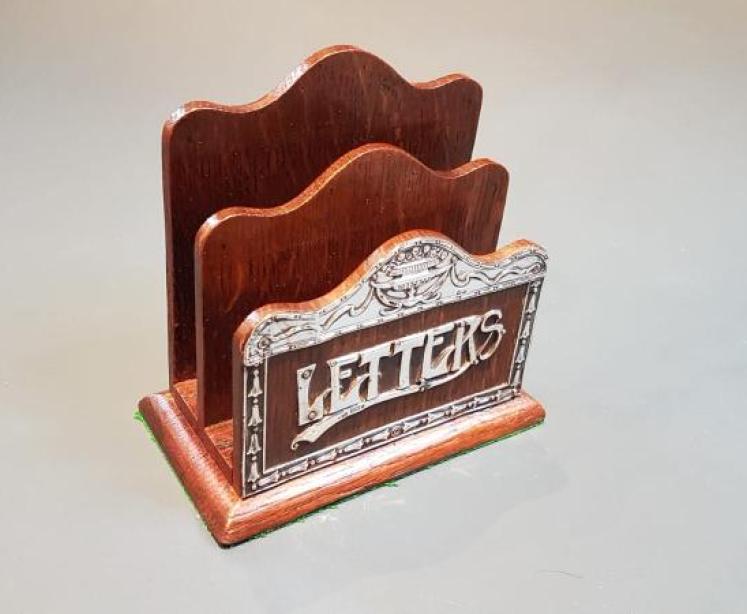 Antique Oak & Silver Mounted Letter Rack - Image 2
