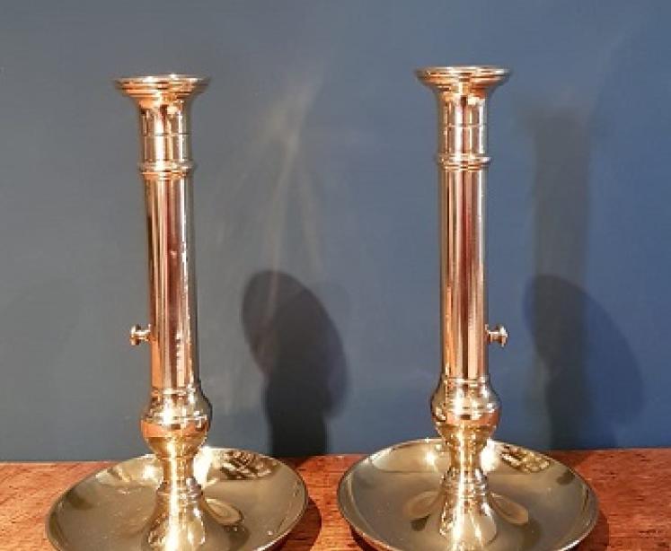 Superb Pair of George III Brass Candlesticks with Dished Bases - Image 1