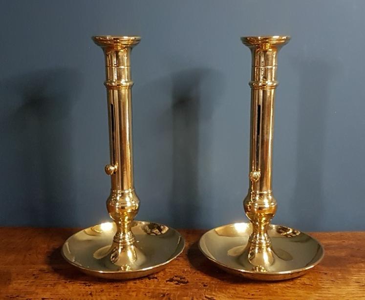 Superb Pair of George III Brass Candlesticks with Dished Bases - Image 2