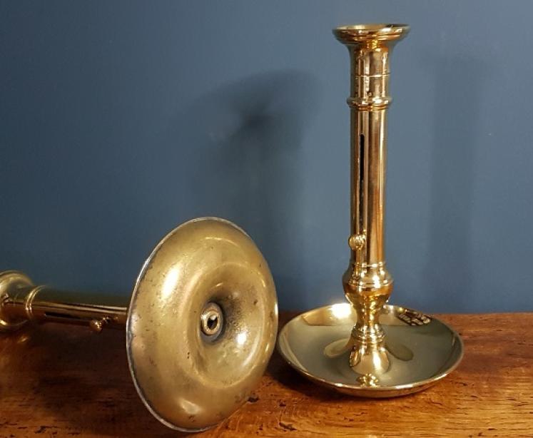 Superb Pair of George III Brass Candlesticks with Dished Bases - Image 3