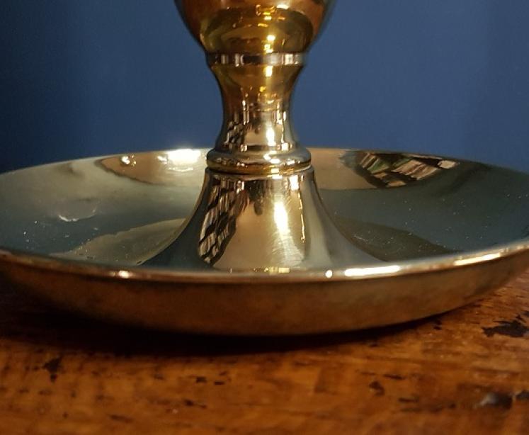 Superb Pair of George III Brass Candlesticks with Dished Bases - Image 6