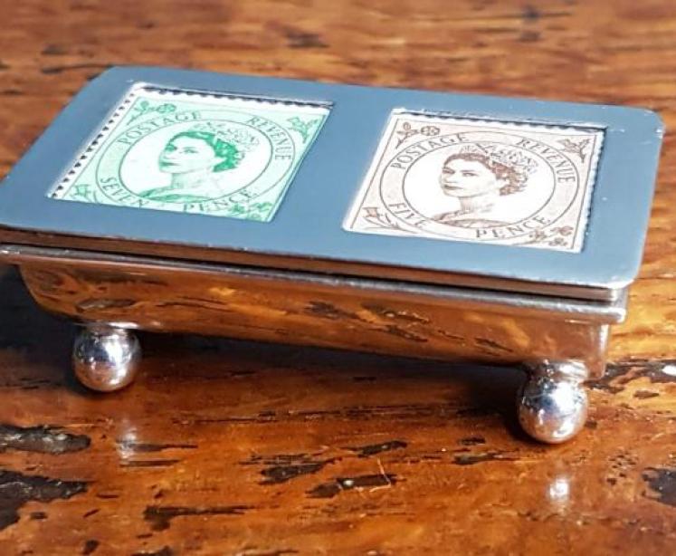 Antique Silver Trough Shaped Stamp Box - Image 1