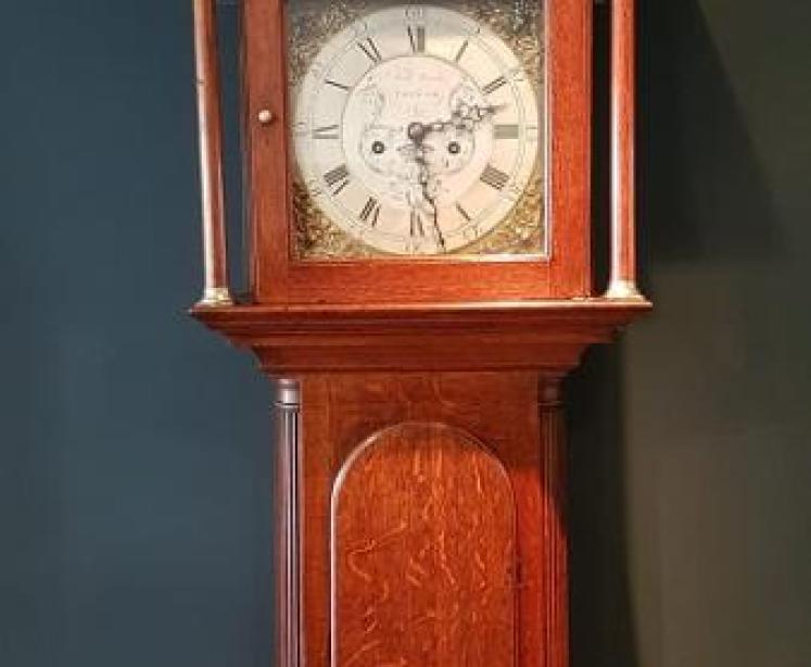 George III Oak Brass and Silvered Dial 8 Day Longcase Clock - Image 1