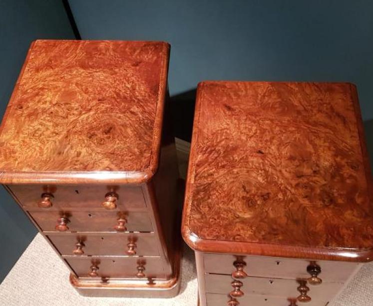 Matching Pair of Antique Burr Walnut Bedside Chests - Image 6